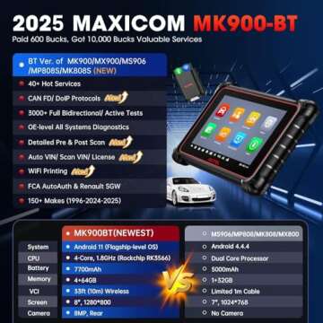 Autel Scanner MaxiCOM MK900-BT MK900BT: 2025 BT Ver. of MK900 MX900, 8in Up of MK808S MK808BT PRO MX808S MK808Z MS906, 3K+ Bidirectional Tool as MP900BT 40+ Reset, CANFD DoIP, Pre Post Scan, FCA, 11OS