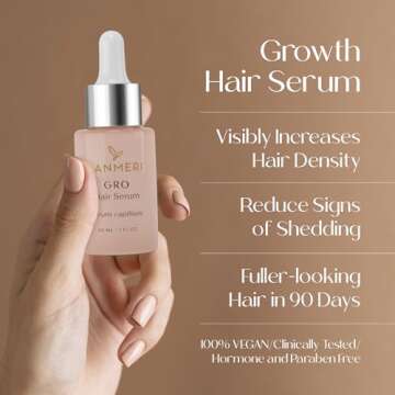 Lanmeri Vegan Hair Growth Serum - Natural Hair Regrowth and Hair Loss Treatments for Women & Men - Scalp Serum for Thinning Hair - Fuller, Thicker and Healthier Hair in 90 Days, All Hair Types