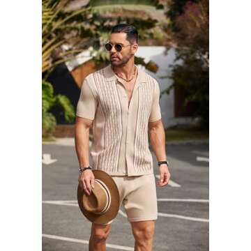 COOFANDY Men's Casual Summer Knit Polo & Shorts Set - Stylish Two-Piece Outfit