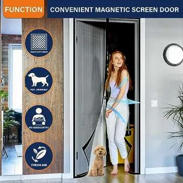 Magnetic Screen Door - Heavy Duty Bug Protection, Pet & Kid Friendly, Hands-Free Closure 36 x 96