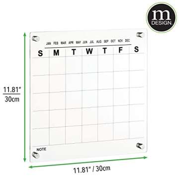 mDesign Acrylic Wall Calendar - Modern Monthly Planner Board