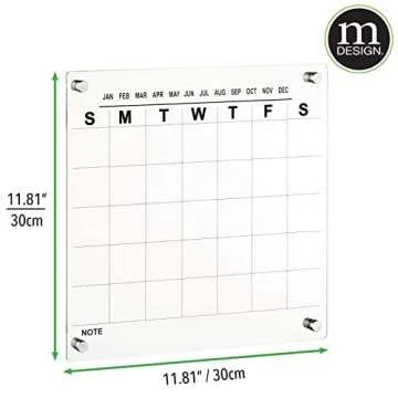mDesign Acrylic Wall Calendar - Modern Monthly Planner Board