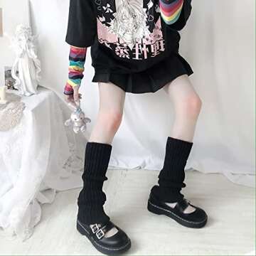 ZQFFB Leg Warmers Kawaii Black White Goth Stacked Leg Warmer of Japanese Style for Women 80s Party S...