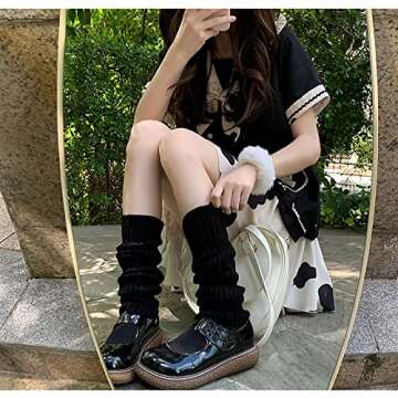 ZQFFB Leg Warmers Kawaii Black White Goth Stacked Leg Warmer of Japanese Style for Women 80s Party Sports Y2k Fashion