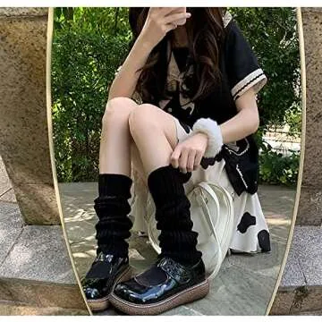 ZQFFB Leg Warmers Kawaii Black White Goth Stacked Leg Warmer of Japanese Style for Women 80s Party Sports Y2k Fashion