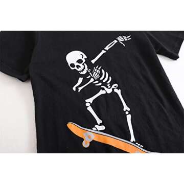 MyFav Big Boys Glow in Dark Skull Pjs Sleepwear Summer Pajama Shorts Sets, Skateboard, 8 Years