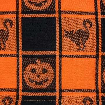 DII Halloween Party Tabletop Decor, Reusable & Machine Washable Cotton Fabric, Tablecloth, 60x84, Orange & Black Buffalo Check