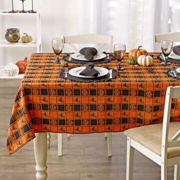 DII Halloween Party Tabletop Decor, Reusable & Machine Washable Cotton Fabric, Tablecloth, 60x84, Orange & Black Buffalo Check