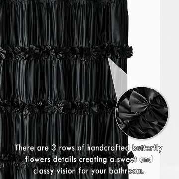 Homechoice Decor Black Ruffle Shower Curtain, Vintage Handcrafted Bow Tie Bath Curtain for Master Ba...