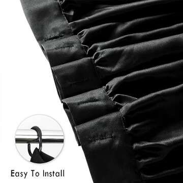 Homechoice Decor Black Ruffle Shower Curtain, Vintage Handcrafted Bow Tie Bath Curtain for Master Bathroom, Ruched Satin Bathroom Curtain with 12 Buttonholes, 72" W x 72" H (LQ-10)