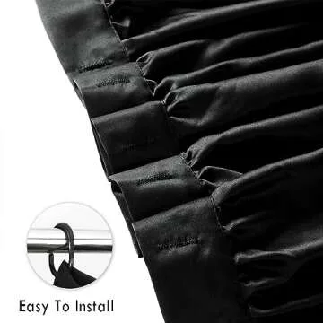 Homechoice Decor Black Ruffle Shower Curtain, Vintage Handcrafted Bow Tie Bath Curtain for Master Bathroom, Ruched Satin Bathroom Curtain with 12 Buttonholes, 72" W x 72" H (LQ-10)