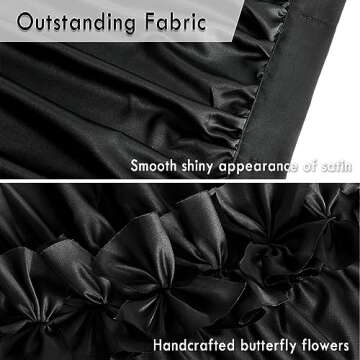 Homechoice Decor Black Ruffle Shower Curtain, Vintage Handcrafted Bow Tie Bath Curtain for Master Bathroom, Ruched Satin Bathroom Curtain with 12 Buttonholes, 72" W x 72" H (LQ-10)