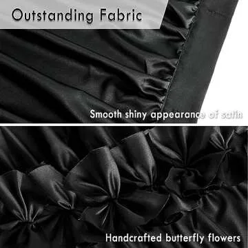 Homechoice Decor Black Ruffle Shower Curtain, Vintage Handcrafted Bow Tie Bath Curtain for Master Bathroom, Ruched Satin Bathroom Curtain with 12 Buttonholes, 72" W x 72" H (LQ-10)