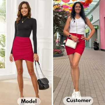 EXLURA Women's Bodycon Ruched Tulip Mini Skirt Elastic High Waist Asymmetrical Short Skirts Red