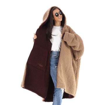 THE COMFY Teddy Bear Full Zip | Reversible Sherpa Lined Wearable Blanket with Full Length Zipper, Ov...