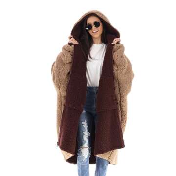 THE COMFY Teddy Bear Full Zip | Reversible Sherpa Lined Wearable Blanket with Full Length Zipper, Oversized Design with Hood and Pocket, From Shark Tank, for Women & Men, Warm and Cozy Gifts