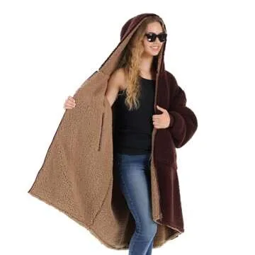 THE COMFY Teddy Bear Full Zip | Reversible Sherpa Lined Wearable Blanket with Full Length Zipper, Oversized Design with Hood and Pocket, From Shark Tank, for Women & Men, Warm and Cozy Gifts