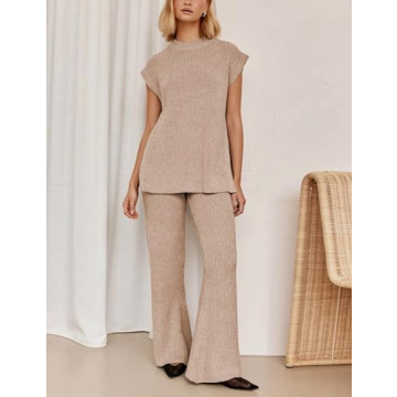 Lviefent Women's Soft Knit Lounge Set Sleeveless Top Wide Leg Pants