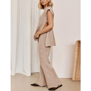 Lviefent Women's Soft Knit Lounge Set Sleeveless Top Wide Leg Pants