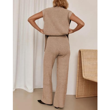 Lviefent Women's Soft Knit Lounge Set Sleeveless Top Wide Leg Pants