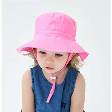 Baby Girl Sun Hat Summer Beach Hats with UPF 50+ Toddler Infant with Wide Brim Strap Outdoor Bucket Hat 2 Pack White/Pink 0-6 Months