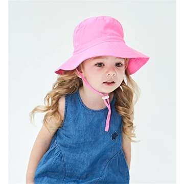 Baby Girl Sun Hat Summer Beach Hats with UPF 50+ Toddler Infant with Wide Brim Strap Outdoor Bucket Hat 2 Pack White/Pink 0-6 Months