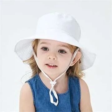 Baby Girl Sun Hat Summer Beach Hats with UPF 50+ Toddler Infant with Wide Brim Strap Outdoor Bucket Hat 2 Pack White/Pink 0-6 Months