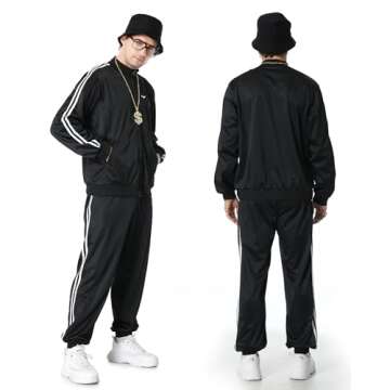 Deaboat 90s Outfit for Men 80s Costumes for Men Halloween Costumes Tracksuit Casual Mens Track Suits Festival Outfit 9Pcs Black 2XL
