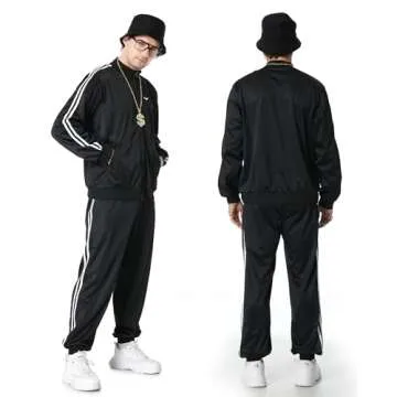 Deaboat 90s Outfit for Men 80s Costumes for Men Halloween Costumes Tracksuit Casual Mens Track Suits Festival Outfit 9Pcs Black 2XL