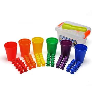 Legato Counting/Sorting Bears; 60 Rainbow Colored Bears, 6 Stacking Cups, Kids Tweezers, Storage Container, and Activity eBook. Quality Educational Toy, Good for STEM and Montessori Programs.