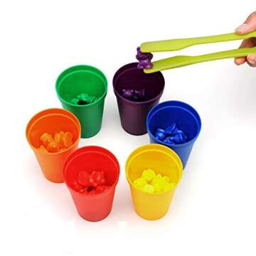 Legato Counting/Sorting Bears; 60 Rainbow Colored Bears, 6 Stacking Cups, Kids Tweezers, Storage Container, and Activity eBook. Quality Educational Toy, Good for STEM and Montessori Programs.