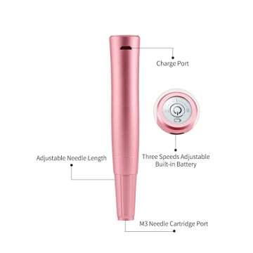 Arrow Wireless Permanent Makeup Machine By Mellie Microblading - Powder Brows - Shading - Microshading - Brow Machine Compatible with M3 or Intelli Needle Cartridge (Machine, Pink)