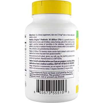 Healthy Origins Probiotic 30 Billion CFUs - Shelf Stable Probiotics for Women and Men - Supports Gut Health - Probiotics for Digestive Health - 60 Veggie Capsules