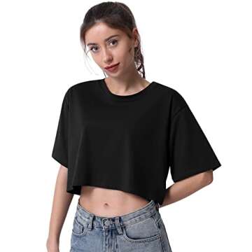Xelky 4 Pack Womens Crop Casual Tops Tshirt Cotton Loose Workout Short Sleeve Round Neck Tee Yoga Ru...
