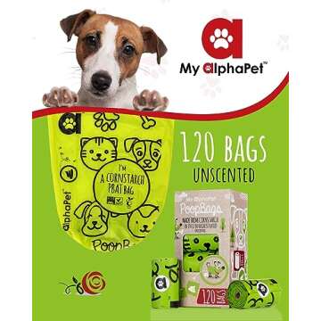My AlphaPet Compostable Dog Poop Bags, Cornstarch Eco-Friendly, HOME COMPOST NF T 51-800, 120 Count,...