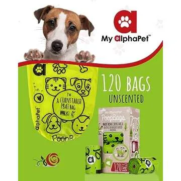 My AlphaPet Compostable Dog Poop Bags, Cornstarch Eco-Friendly, HOME COMPOST NF T 51-800, 120 Count,...