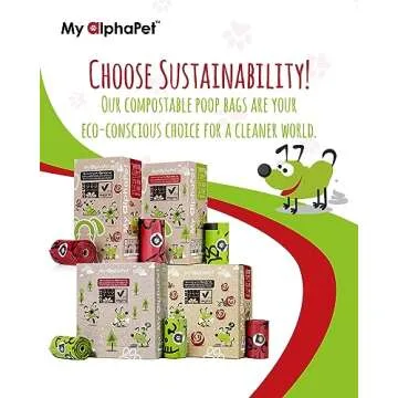 My AlphaPet Compostable Dog Poop Bags, Cornstarch Eco-Friendly, HOME COMPOST NF T 51-800, 120 Count, Large Size Bag 9x13 Inches, 8 Unscented Refill Rolls, Leak-proof, Plantbased, GM-Free Corn