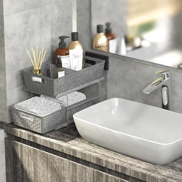 Simple Houseware 2 Tier Bathroom Organizer Grey - Easy Access Storage