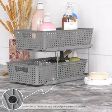 Simple Houseware 2 Tier Bathroom Organizer Grey - Easy Access Storage