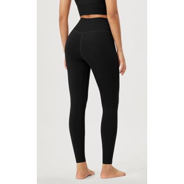 ODODOS Women's Cross Waist Full Length Yoga Leggings with Inner Pocket, Inseam 28" Gathered Crossover Workout Yoga Pants, Black, Large