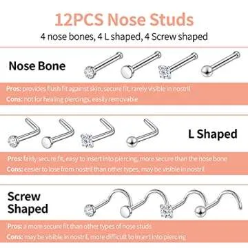 18PCS Nose Rings & Studs Set for Stylish Body Jewelry