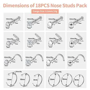18PCS Nose Rings & Studs Set for Stylish Body Jewelry