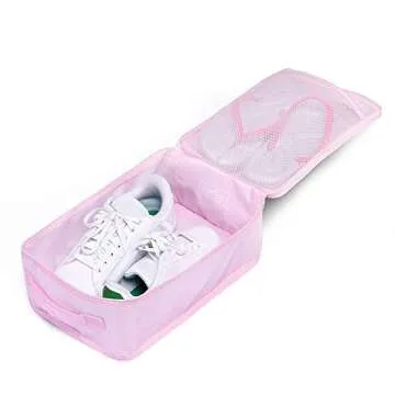 JJ POWER Travel Shoe Bags, Foldable Waterproof Shoe Pouches Organizer-Double Layer (2 Pink Shoe Bags...
