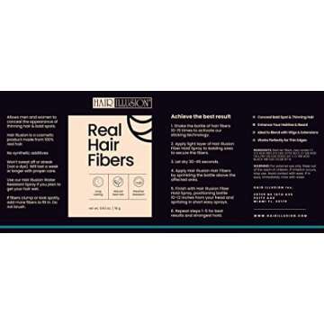 Hair Illusion Black Real Hair Fibers for Thinning Hair - 100% Natural Texture, Non Synthetic Hair Fi...