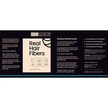Hair Illusion Black Real Hair Fibers for Thinning Hair - 100% Natural Texture, Non Synthetic Hair Fi...