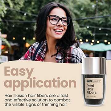 Hair Illusion Black Real Hair Fibers for Thinning Hair - 100% Natural Texture, Non Synthetic Hair Fibers - Bald Spot Cover Up for Women & Men - 18 Gram