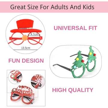 16 PCS Christmas Holiday Glasses for Kids & Adults ,Cute Christmas Glasses Frames,Fun Christmas Part...