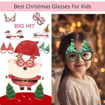 16 PCS Christmas Holiday Glasses for Kids & Adults ,Cute Christmas Glasses Frames,Fun Christmas Party Favors Festive Decorations & Trinkets , Perfect for Goodie Bag Stuffers ，best Photos booth