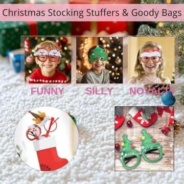 16 PCS Christmas Holiday Glasses for Kids & Adults ,Cute Christmas Glasses Frames,Fun Christmas Party Favors Festive Decorations & Trinkets , Perfect for Goodie Bag Stuffers ，best Photos booth