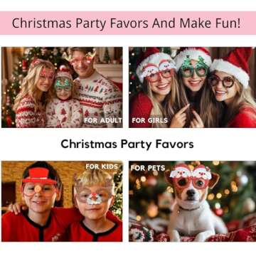 16 PCS Christmas Holiday Glasses for Kids & Adults ,Cute Christmas Glasses Frames,Fun Christmas Party Favors Festive Decorations & Trinkets , Perfect for Goodie Bag Stuffers ，best Photos booth